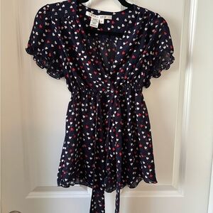 Max Studio Navy Heart Print Blouse